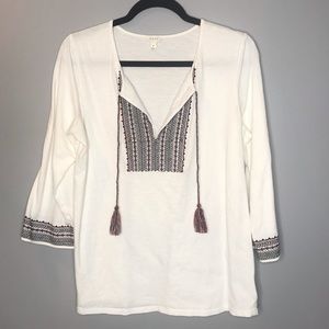 Soft Joie 3/4 sleeve women's shirt blouse with embroidery size medium